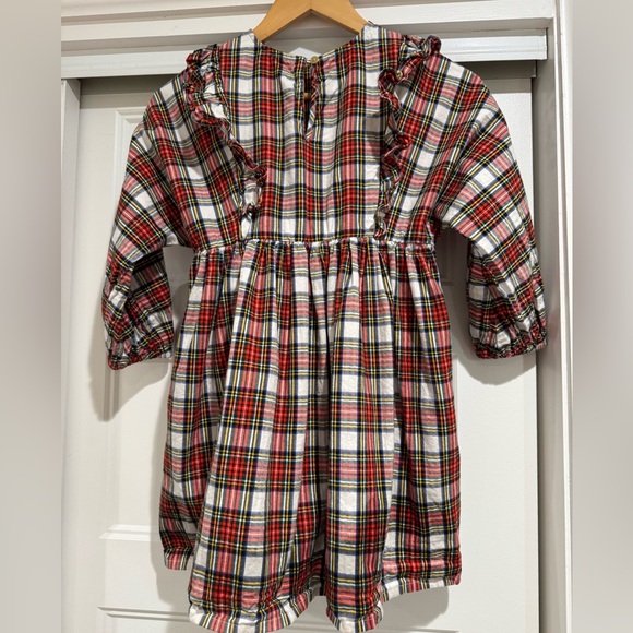 Crewcuts Girls' long-sleeve ruffle-shoulder dress in Snowy Stewart tartan - Picture 7 of 8